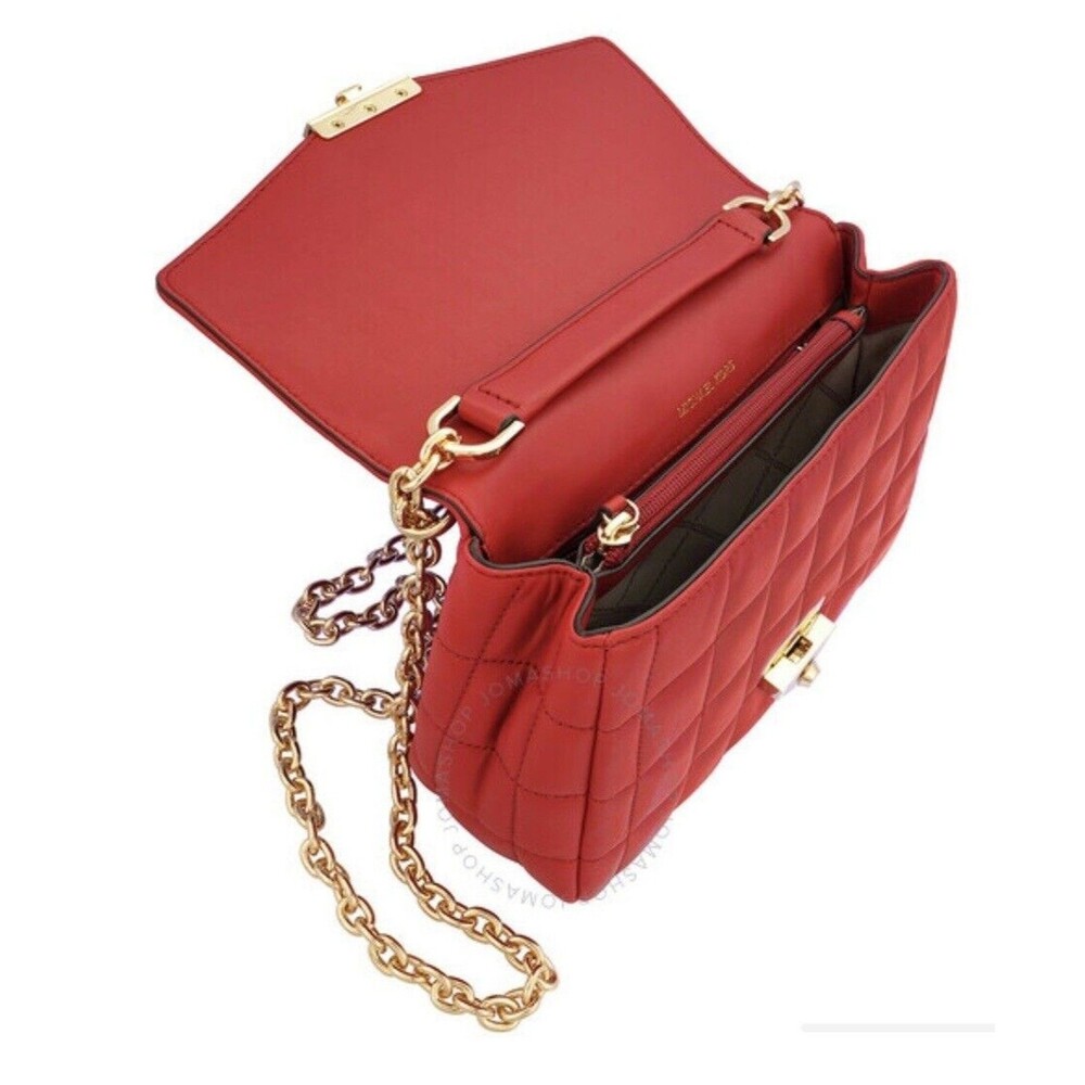 Michael Kors Soho Large Quilted Leather Shoulder Bag Crimson Red Gold Chain NWT - Picture 6 of 15